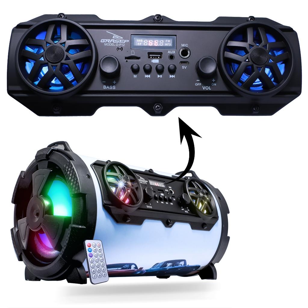 Caixa de Som Bluetooth Portátil com Led e Rádio FM