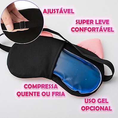 Máscara para Dormir com Gel Relaxante e Bichinhos Fofos