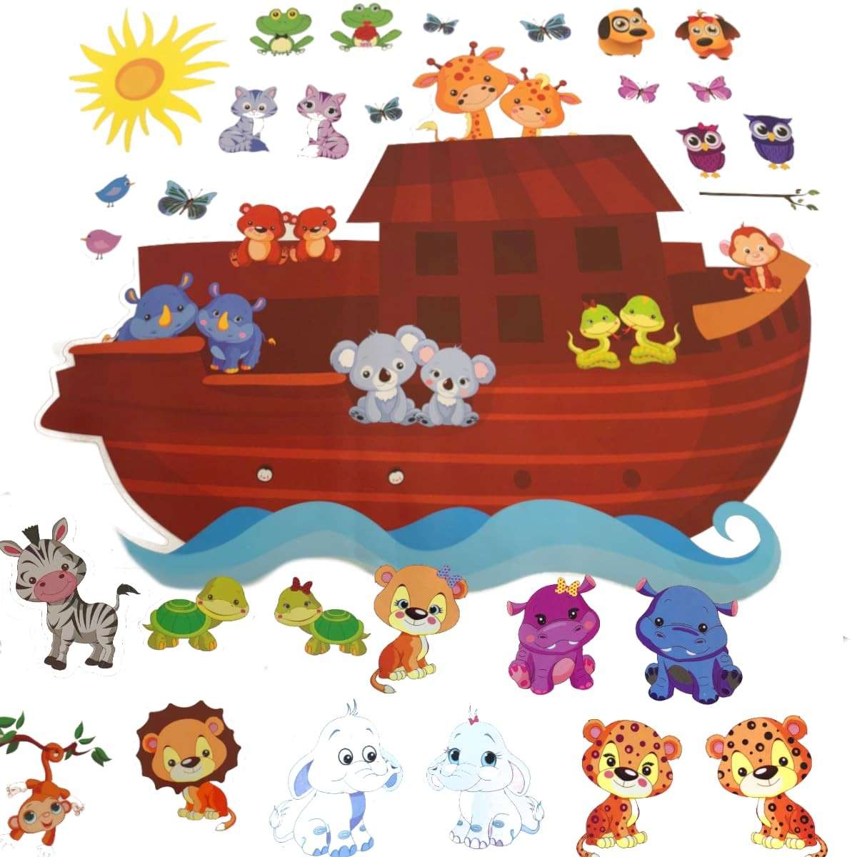 Adesivo Decorativo Arca de Noé com Animais Fofos - Infantil Colorido e Divertido