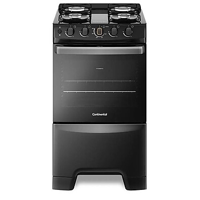 Fogão 4 Bocas Continental Preto: Limpeza Fácil e Forno Econômico