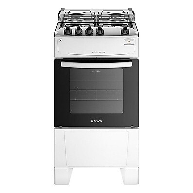 Fogão Atlas Mônaco Top 4 Bocas Branco – Potência e Design Inox