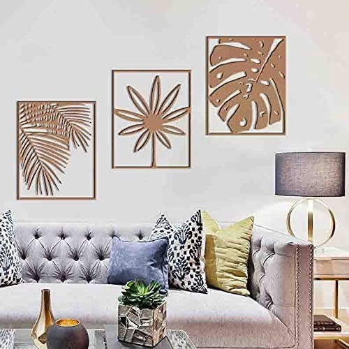 Quadro Decorativo Trio Folhas Vazadas em MDF 3mm - Design Moderno e Elegante