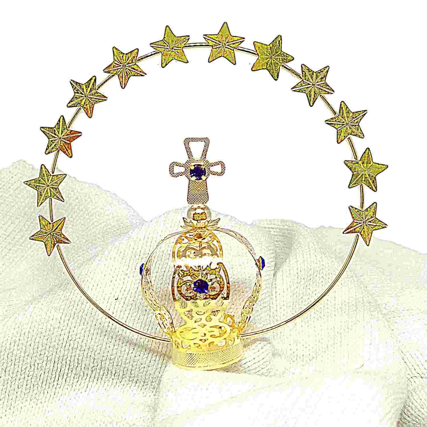 Coroa Folheada a Ouro Dourada com Brilho Estelar - N4 para Imagens de 20 a 30cm - Aparecida, Fátima, Graça e Imaculada Conceição