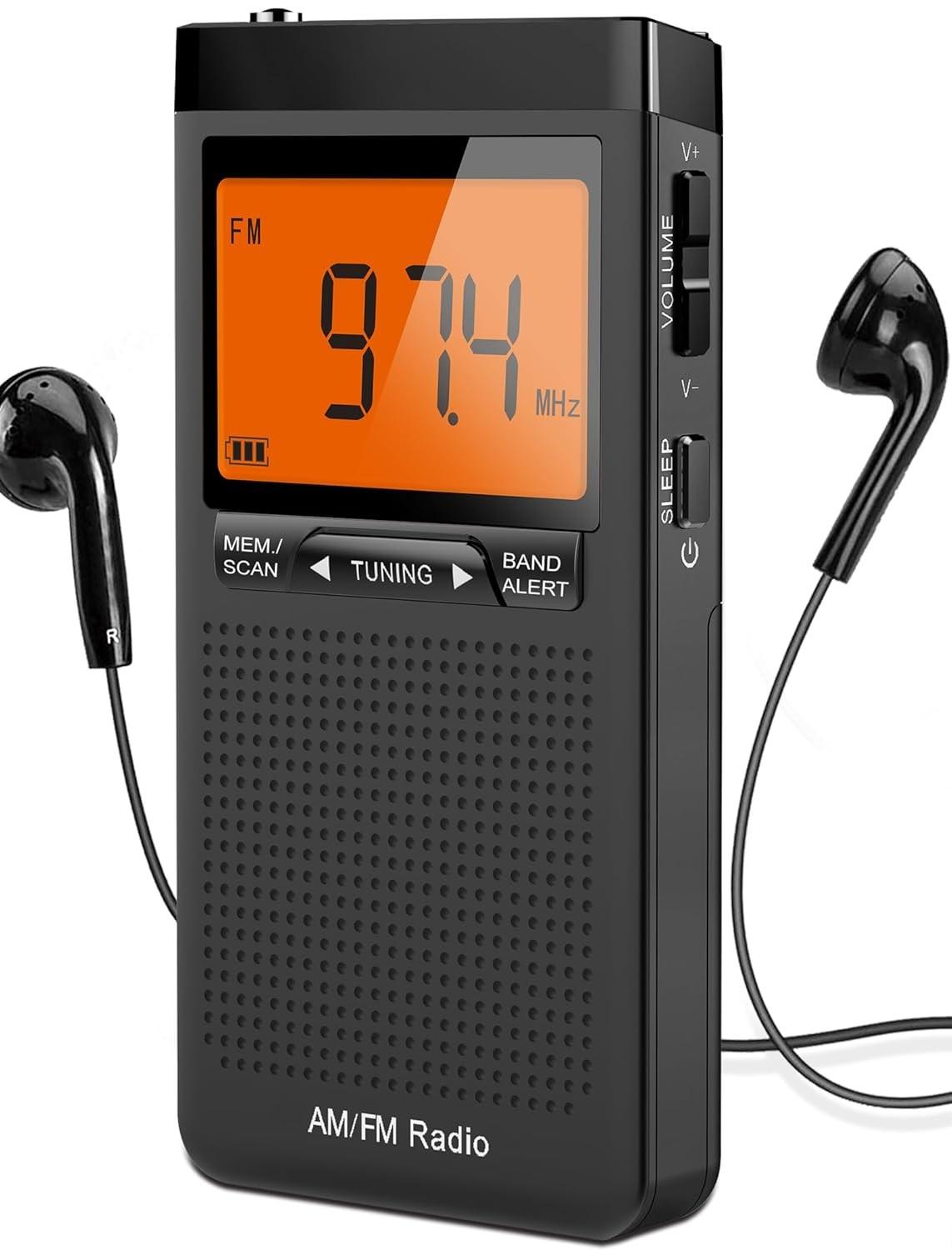 Rádio Portátil AM/FM com Tela LCD Grande, Despertador e Fone Estéreo - Recepção Impecável