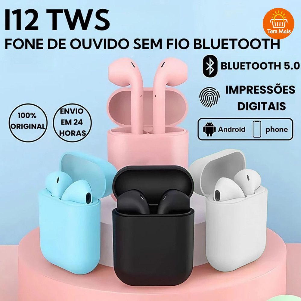 Fones de Ouvido Bluetooth i12 Esportivos: Liberdade e Qualidade para Seu Treino