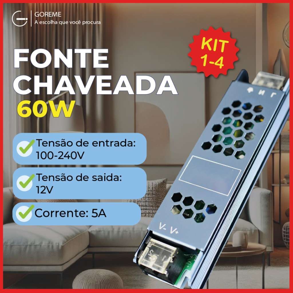 Fonte Chaveada 12V 5A: Kit com 4 Unidades