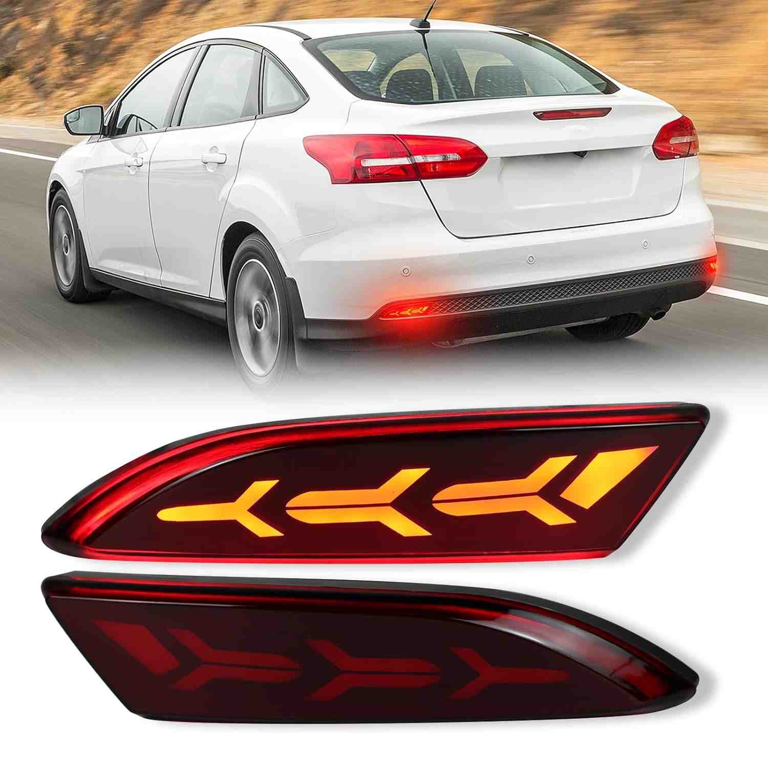 Kit Luz de Neblina LED Traseira Completa Ford Focus 2012-2018: Freio, Seta e DRL Sequencial (Vermelho)
