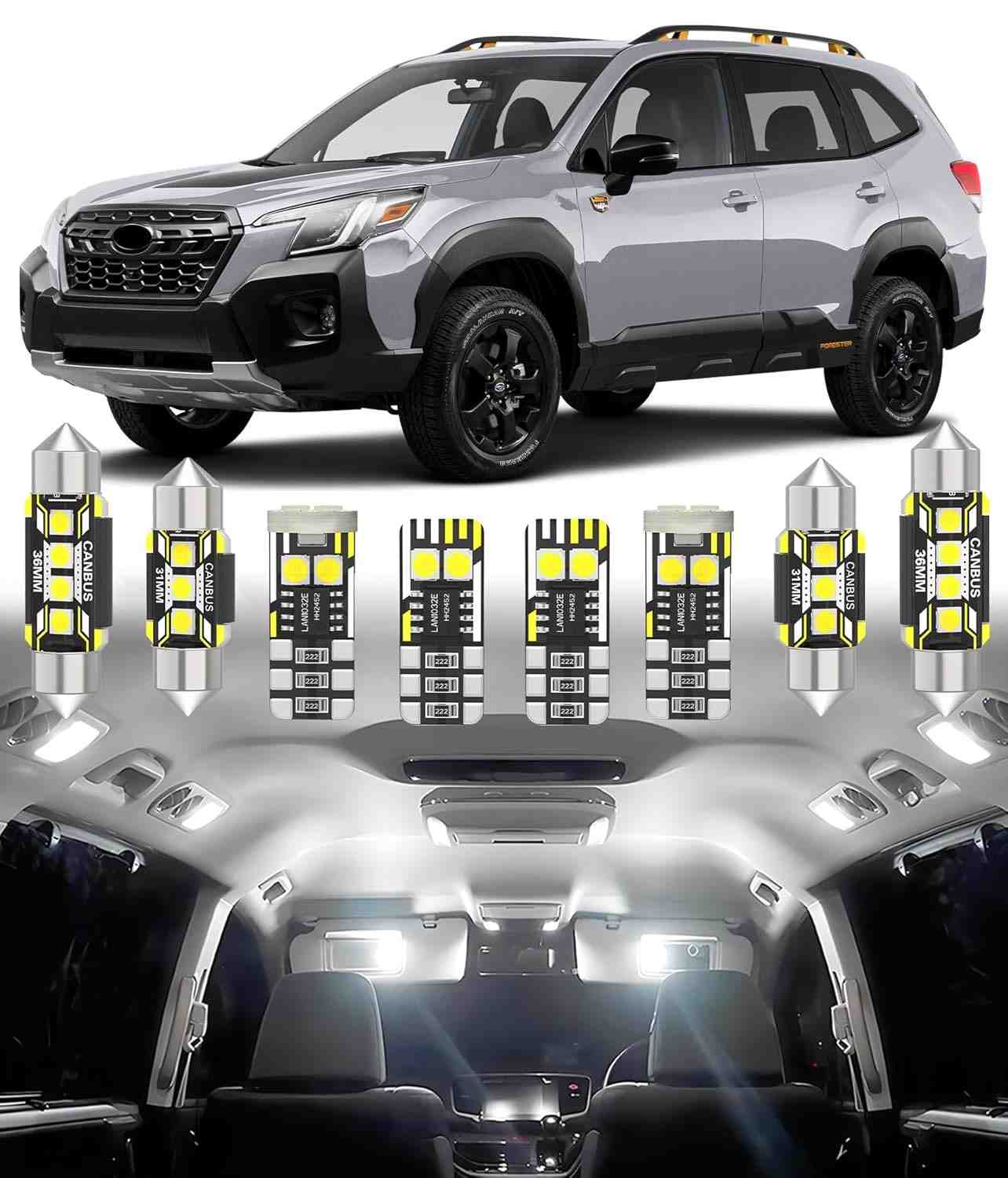 Kit LED Interior Subaru Forester 2019-2024: Iluminação Super Brilhante 6000K - 6 Peças