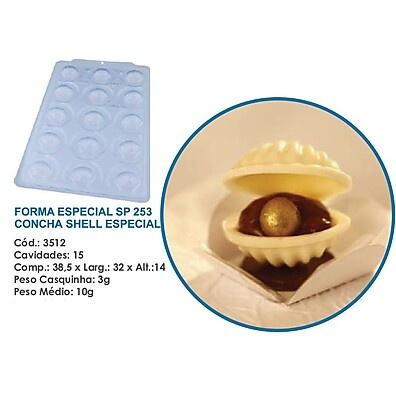 Forma Silicone Concha: 15 Cavidades Profissional