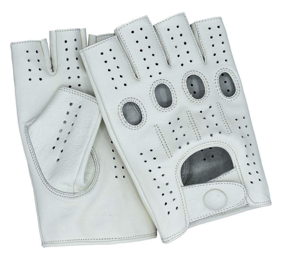 Riparo Motorsports Luvas masculinas de couro sem forro para motociclismo, Branco, Medium