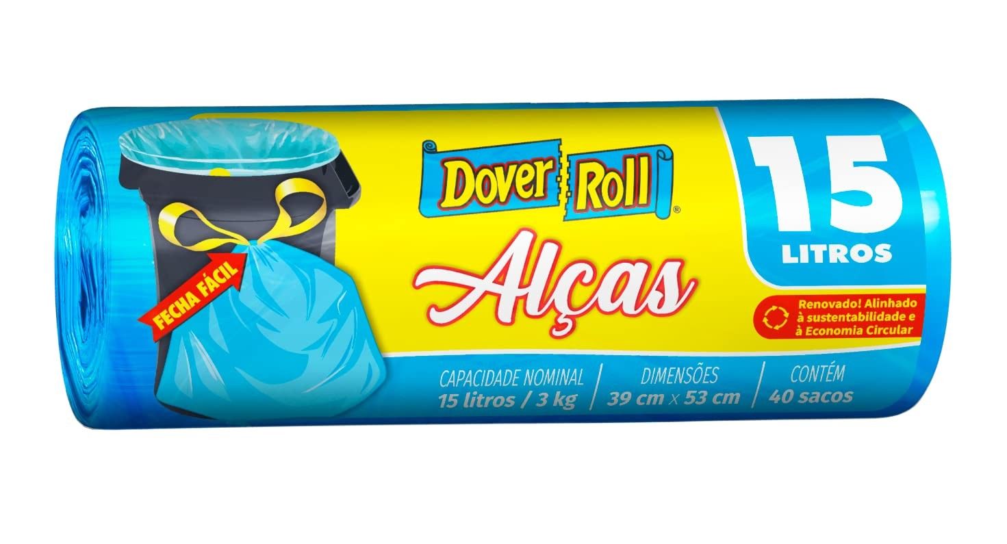 Dover-Roll Saco para Lixo Super Forte com Alças 15L Azul - Rolo com 40 Sacos