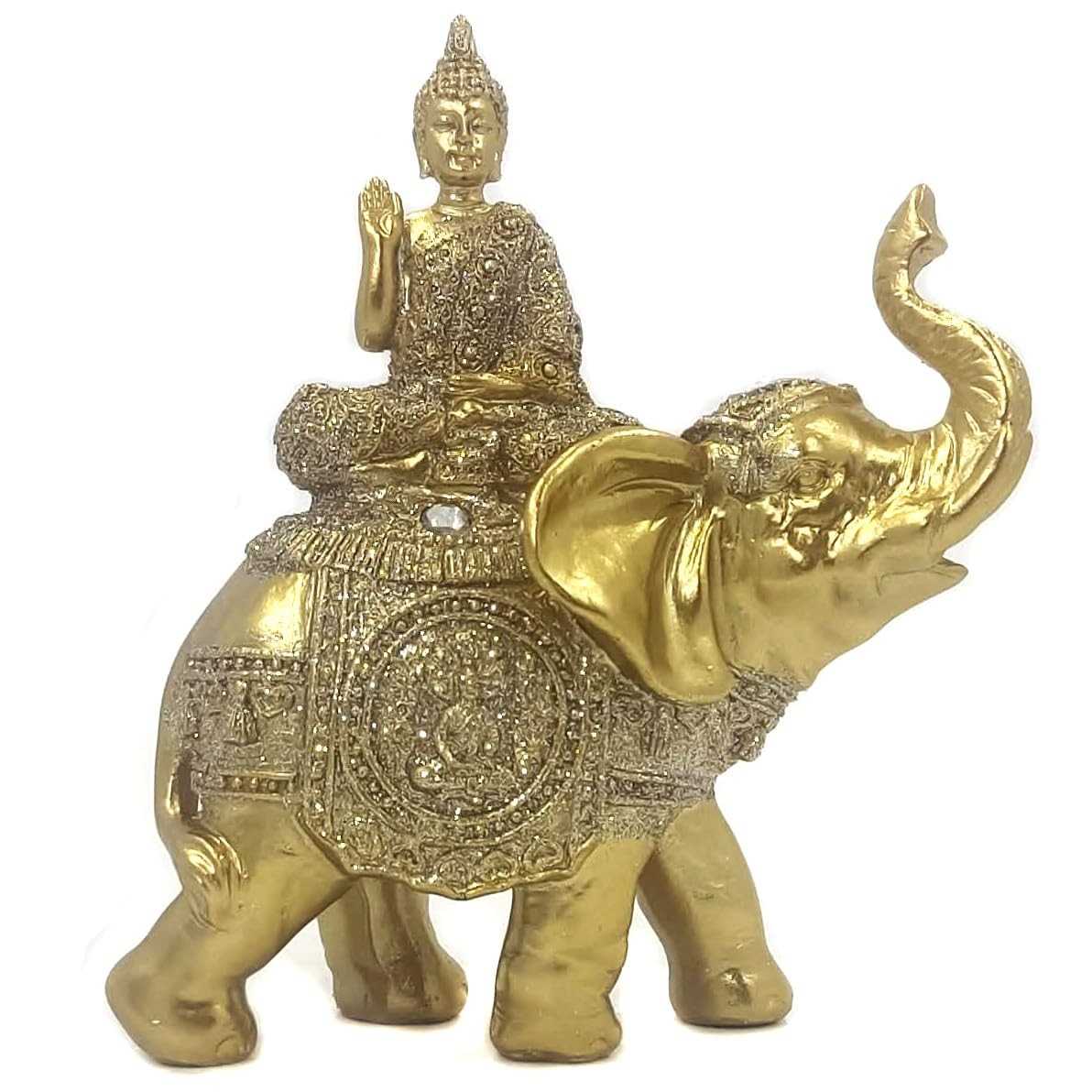 Buda Decorativo com Elefante em Resina - Simbolismo de Sabedoria, Fortuna e Paz Interior
