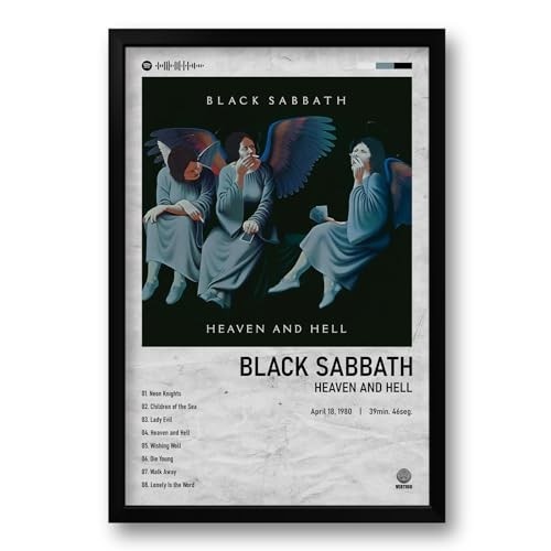 Quadro Álbum Spotify Heaven and Hell - 40x60cm - Moldura Preto Fosco - Decoração Premium para Corredor
