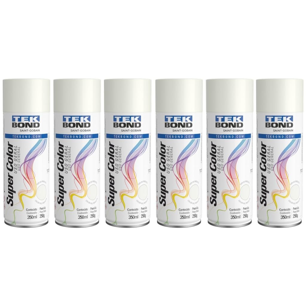 Kit 6 Tintas Spray Branco Fosco TekBond - Acabamento Profissional para Madeira, Metal e Artesanato