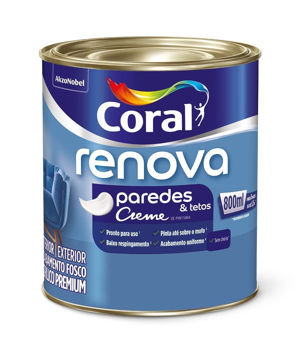 Tinta Coral Renova Fosco Branco 0,8L: Acabamento Impecável em Paredes e Tetos