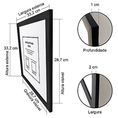 Moldura de Madeira Preta 30x30 cm com Acrílico – Proteção e Elegância para Sua Foto