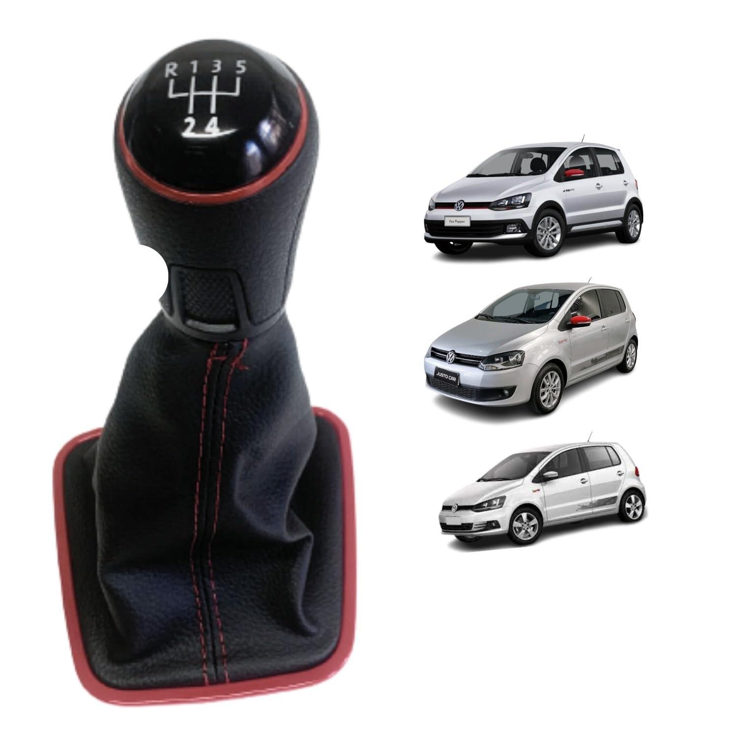 Kit Manopla de Câmbio Bola + Coifa Vermelha Esportiva para VW Fox (2011-2018)