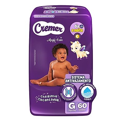 Fralda Cremer Magic Care G: Pacote Hiper 60 Unidades