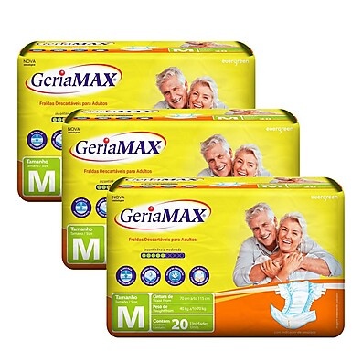 Fralda Geriatrica Geriamax M: Kit 3x20un