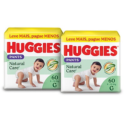 Fralda Huggies Natural Care G: Kit com 120 Unidades