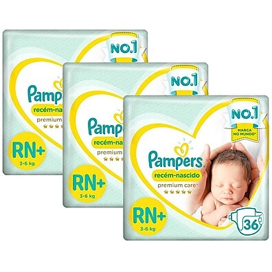 Fralda Pampers Premium Care Recém-Nascido: Kit com 108 Unidades