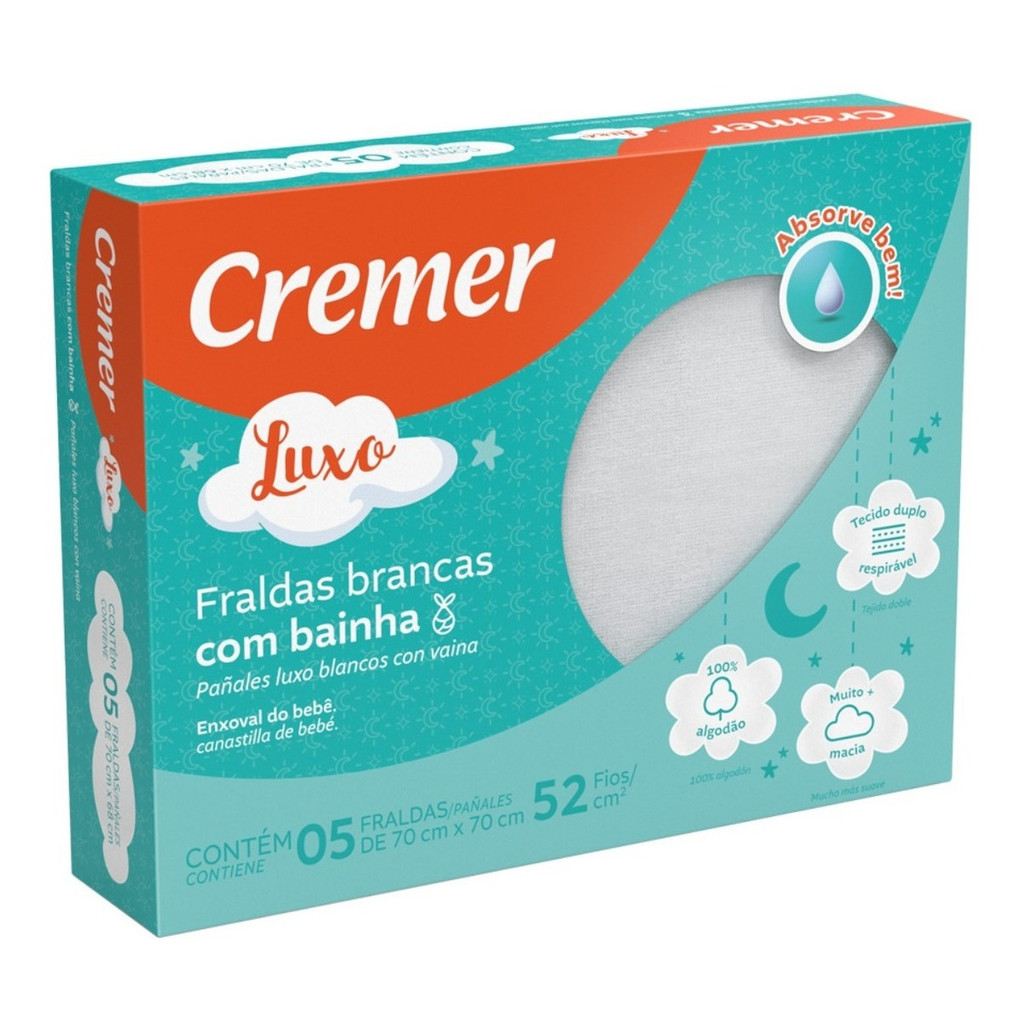 Fralda Pano Luxo Branca Cremer 5 Unidades: Conforto e Qualidade para o Seu Bebê