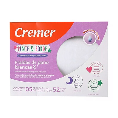 Fralda Pinte e Borde BR 70x70cm – 5 Unidades Cremer