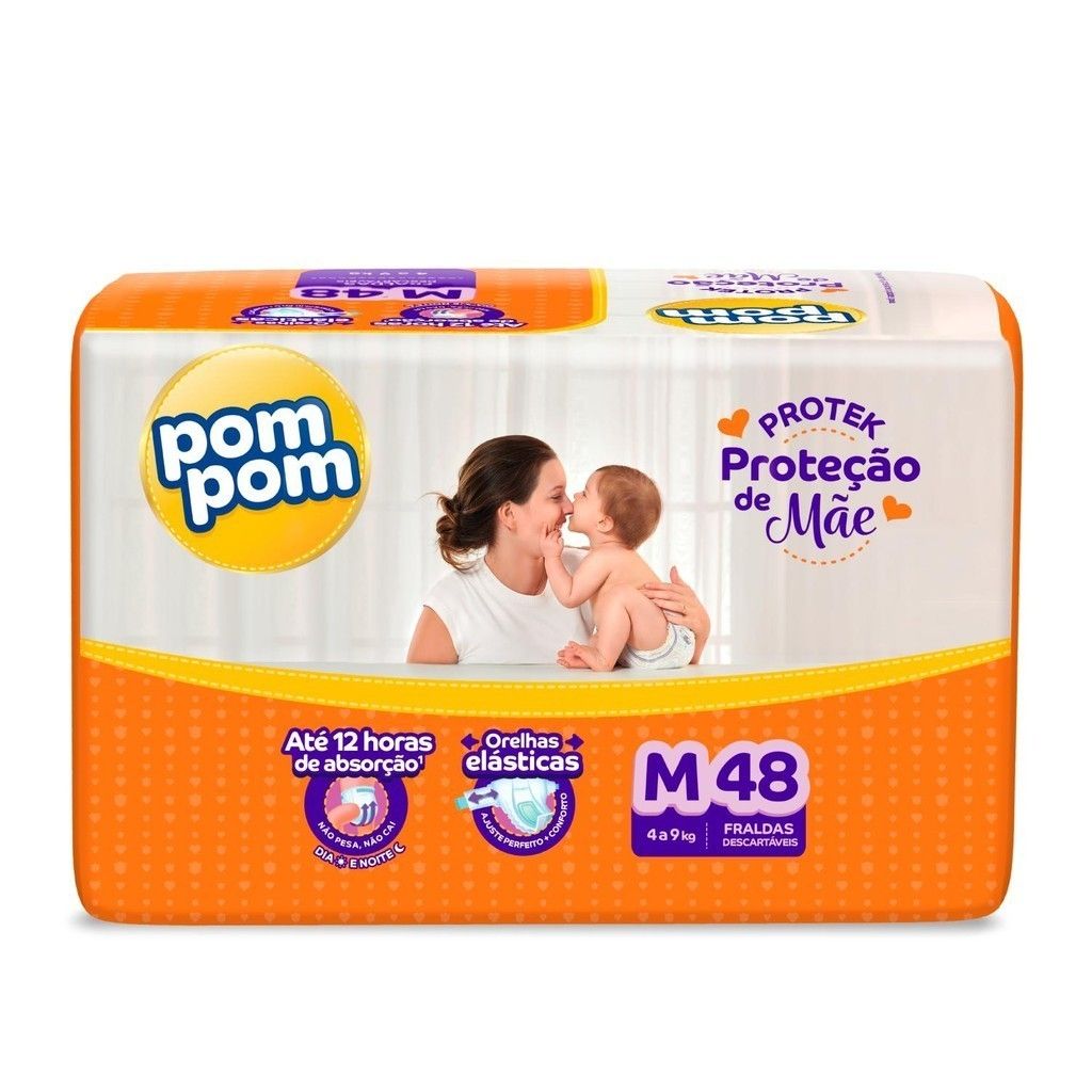 Fralda Pom Pom Derma Protek Mega M: 48un Seca e Conforto