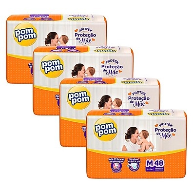 Fralda Pom Pom Mega M: Kit com 4 Pacotes (192 Unidades)