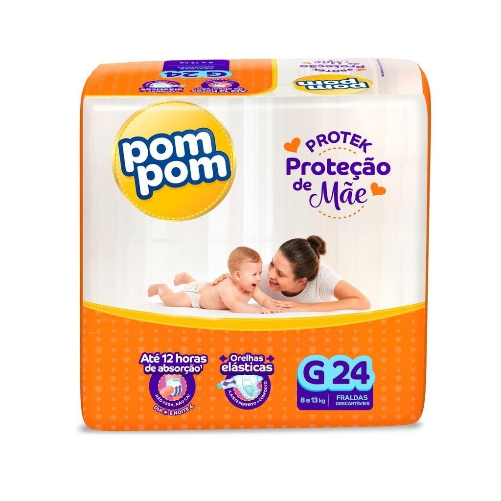 Fralda Pom Pom Protek Jumbo G 24 Unidades: Proteção 12h para Bebês