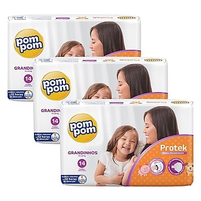 Fralda Pom Pom Protek Jumbo G: Kit 3x14un