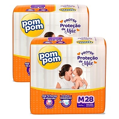 Fralda Pom Pom Protek Jumbo M: Kit com 56 Unidades