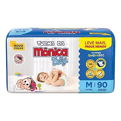 Fralda Turma da Mônica Baby Giga M: 90 Unidades!