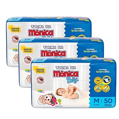Fralda Turma da Mônica Baby Mega Tamanho M – Kit com 50 Unidades