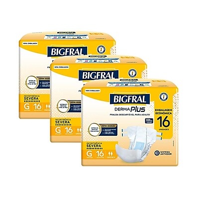 Fraldas Geriátricas Bigfral Derma Plus G – Kit com 3 Pacotes