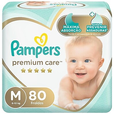 Fraldas Pampers Premium Care Jumbo M 80 Unidades: Proteção Suave e Respirável