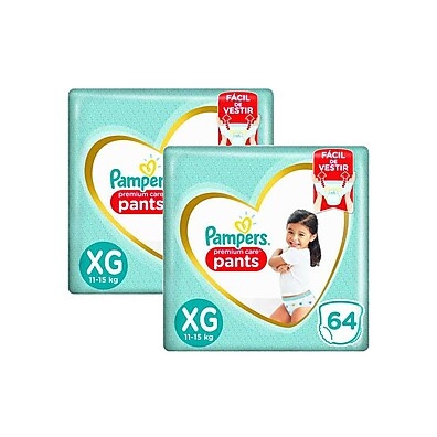 Fraldas Pampers XG: Kit 128 Unidades Premium Care Pants