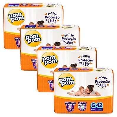 Fraldas Pom Pom Derma Protek Mega G: Kit com 168 Unidades