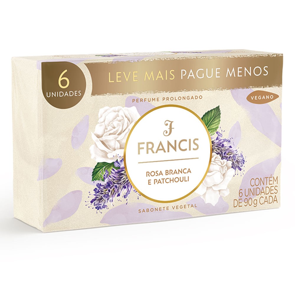 Francis Rosa Branca & Patchouli: 6 Sabonetes 90g