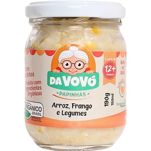 Da Vovó, Papinha infantil, Linha+12, Orgânica, Sabor Arroz, Frango e Legumes, 200ml