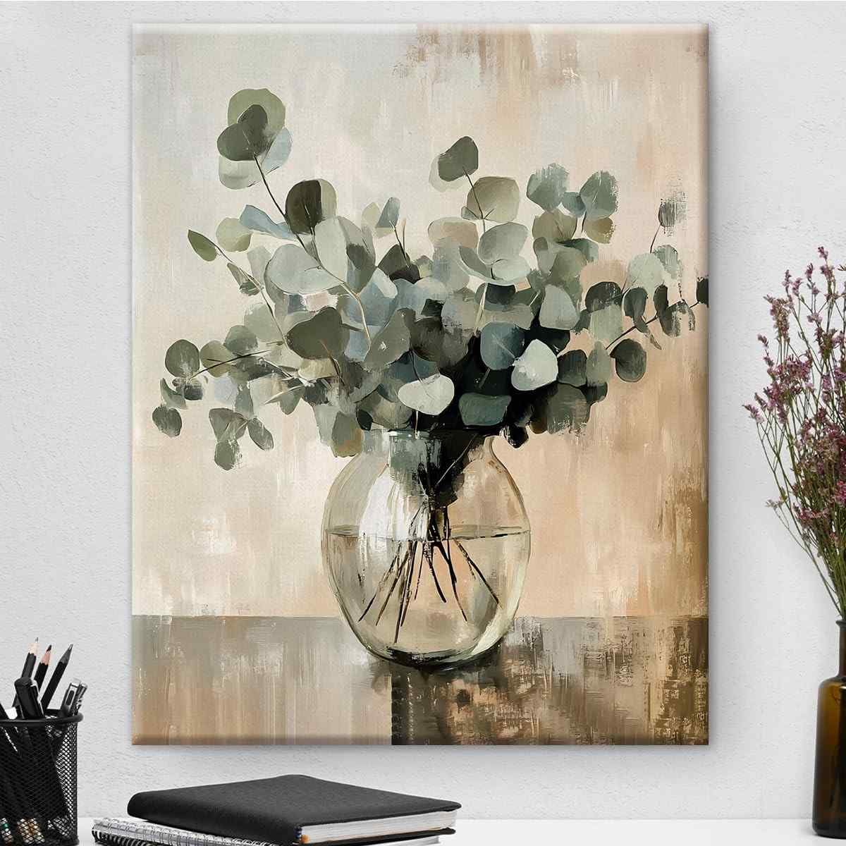 Pôster Eucalipto em Frasco de Pedreiro - Arte em Tela 20x25cm para Decoração Moderna