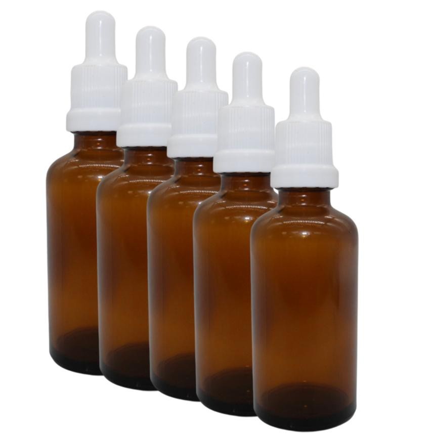 Frascos Conta Gotas 30ml Vidro Âmbar – 50 Unidades com Tampa e Lacre