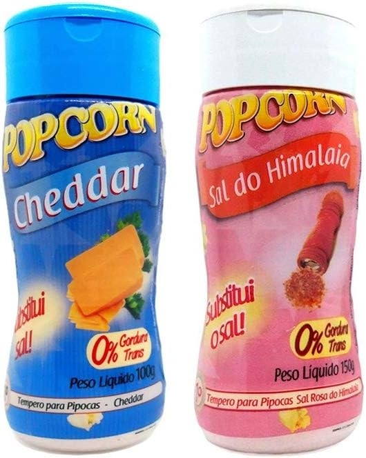 Temperos P/ Pipoca Popcorn Cx 24 Frascos. 12 Cheddar - 12 Sal do Himalaia