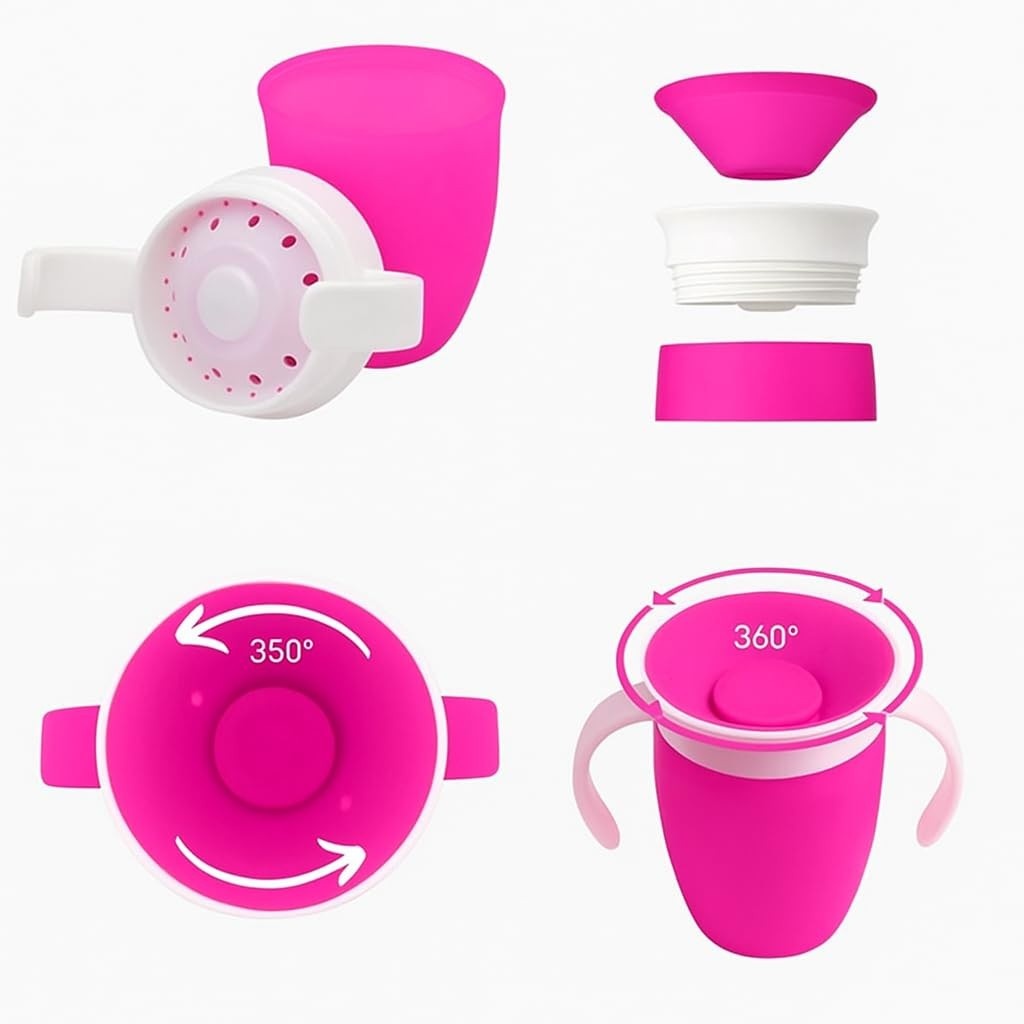 Copo Antivazamento 360° Infantil 200ml Rosa - Treinamento Bebê com Alça BPA Free em Silicone