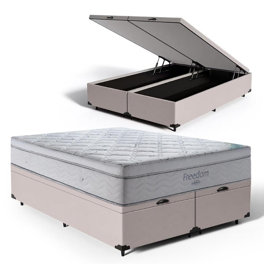 Cama Box Baú Queen com Colchão Ortobom Freedom Molas Ensacadas D33 Pillow
