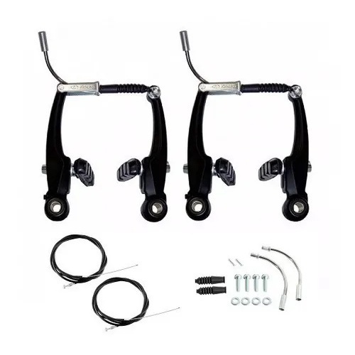 Freio V-Brake Nylon Preto para Bicicleta - Kit Completo com Cabos