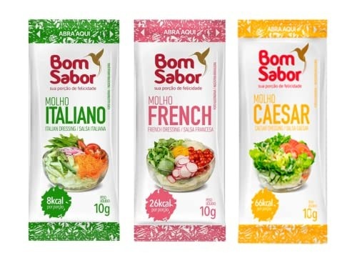 Combo Molhos Sachê Bom Sabor 10g Italian French Caesar 60 Unidades
