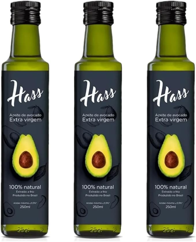 Kit com 3 Garrafas de Azeite de Avocado 100% Natural Extraído a Frio Extra Virgem de 250mL cada - Hass