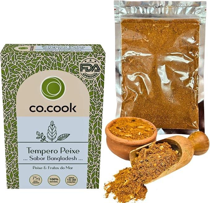 CoCook Tempero Asiático 100% Natural Peixe e Frutos do Mar, Ostras, Polvo, Lula, Caranguejo, Casquinha Siri, Sabor Bangladesh 75g Sem Sódio, Zero Glúten, Zero Lactose, Zero Conservantes, Zero Corantes - Rende até 30 porções