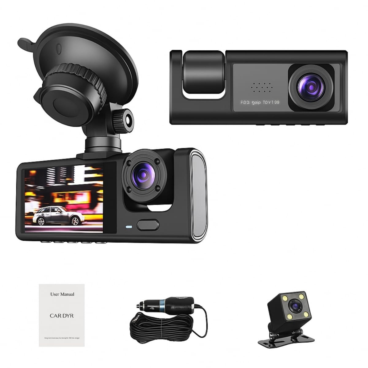 Câmera Veicular 3 Lentes Full HD 1080p com LCD 4" e Visão Noturna | Segurança Total